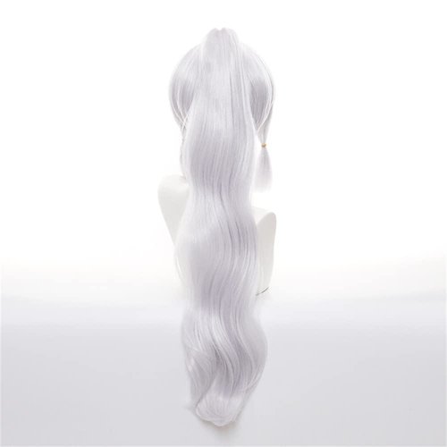 Mystylecos Kamisato Ayaka Cosplay Wig Silver Purple Long Straight Hair with Ponytail