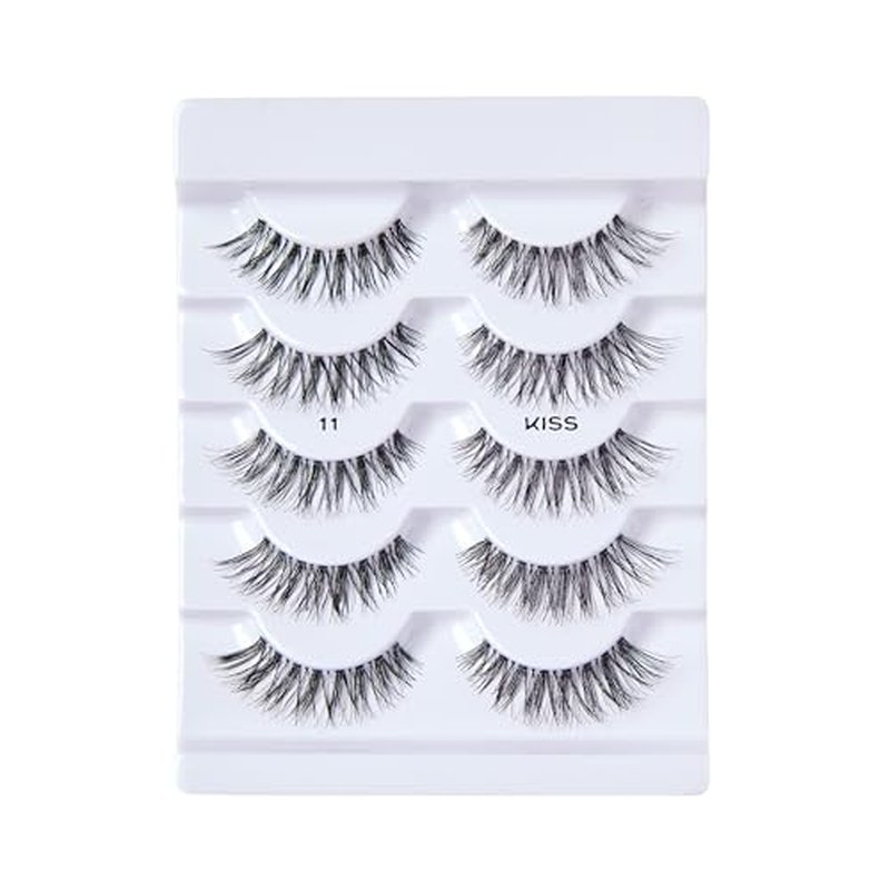 KISS So Wispy, False Eyelashes, 'Style #11', 12 mm, Includes 5 Pairs Of Lashes, Contact Lens Friendly, Easy to Apply, Reusable Strip Lashes, Glue On, Mulitpack