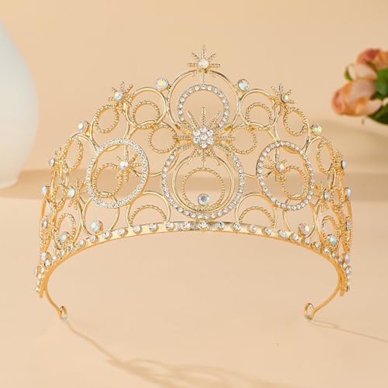 JITINX Crystal Crowns for Women, Crystal Bubble TiaraBride Royal Queen Headband Princess Headpieces for Women Bridal Wedding Prom Birthday Party Crowns (Gold)