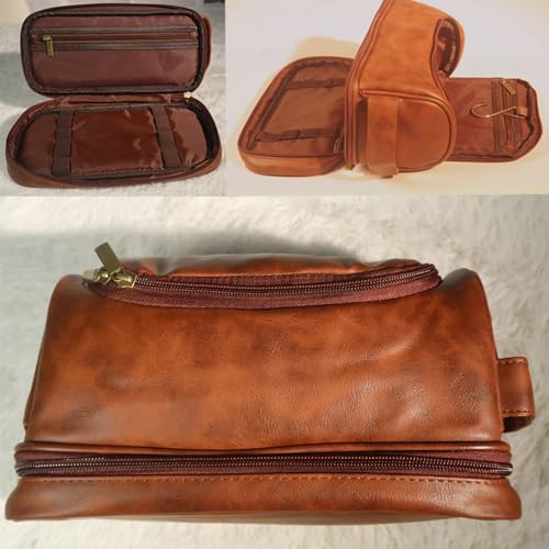 Sparklove Toiletry Bag for Men, Large Leather bathroom accessories, Travel Essentials Dopp kit, Gifts for Father, Dad, Boyfriend, Grandpa, Shaving Kit for Men Bag