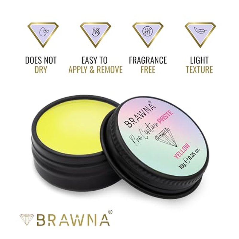 Brawna Pro Contour Yellow Mapping Paste for Brow and Lip Measuring - Yellow Concealer for PMU, Eyebrow Henna, Lamination, Tint
