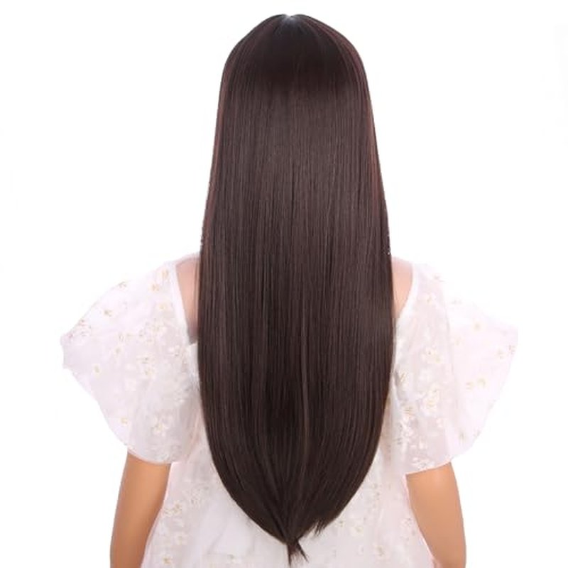 Edivd Brown Wig for Kids Girls Long Brown Wig with Air Bangs Long Brown Straight Wig for Child Heat Resistant Synthetic Wig with Wig Cap