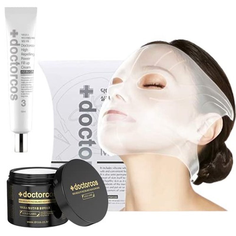 DOCTORCOS Super Lifting Skin Mask Set | Silicone Mask (Reusable) + Aqua Glow Mask (3.71 oz) + Fill up Wrinkle Cream (1.69 oz) | Full face Lifting Package | Neck and eye lift | Korean Skin Care