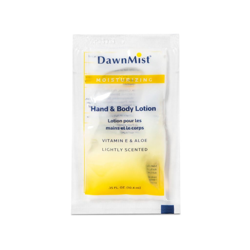 DawnMist Dukal Moisturizing Lotion - 20 Pack, Hand & Body, Aloe & Vitamin E, Coconut Fragrance, 0.35 oz Single-Use, Alcohol-Free