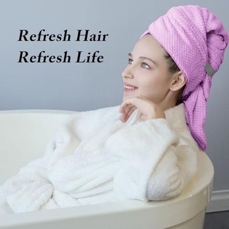 Wuwahold Microfiber Hair Towels, Waffle Hair Towel Set, Super Soft Highly Absorbent, Sturdy Quick Drying Turbans for Long, Thick, Curly Hair (5 Pack, 40" x 20")
