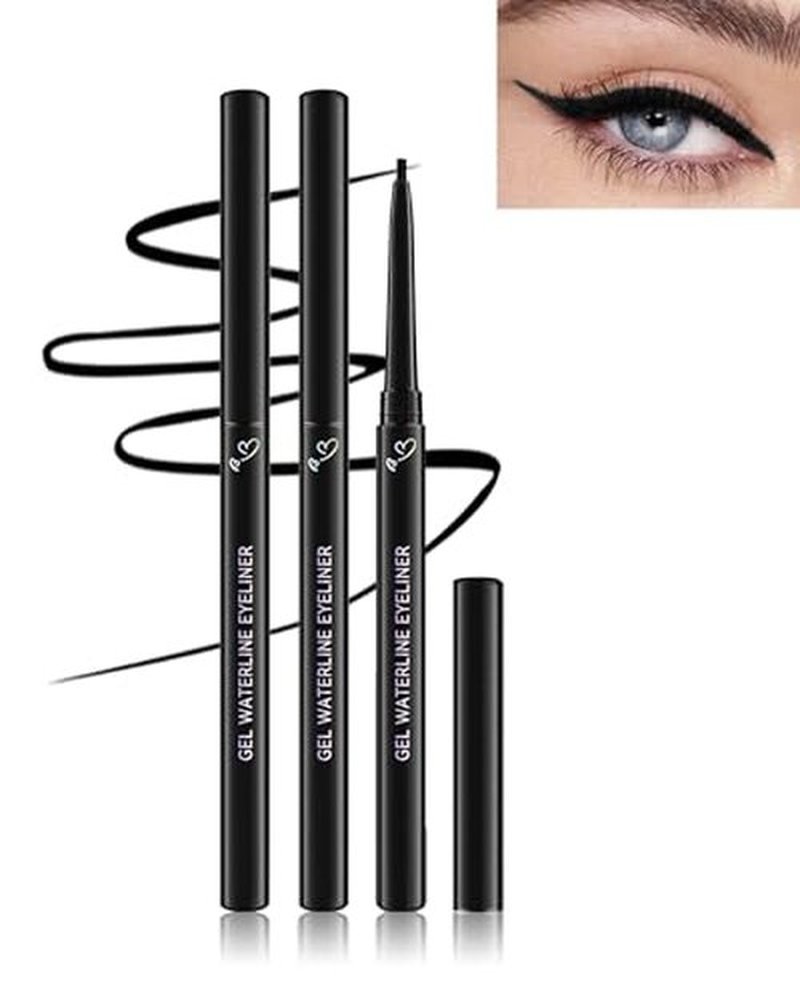 Black Gel Waterline Eyeliner, Glides on Smooth Eyeliner Pencil, Matte Cream Soft Texture, Waterproof Smudge-Proof Long Wear Eye Liner Pen, High Pigment Colorful Eyeliner Gel Makeup for Women-01(2Pcs)