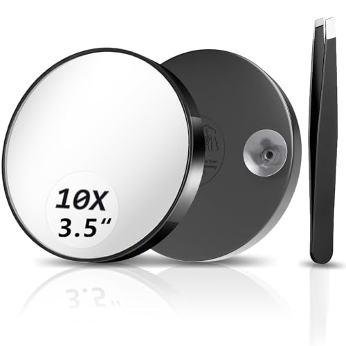 WOHOMIBAN 30X Magnifying Mirror, Magnified Mirror 3.5" with Two Suction Cups and Tweezer, Travel Magnifying Mirror Set Comes with Portable Storage Bag, Small Magnifying Mirror for Travel(White)