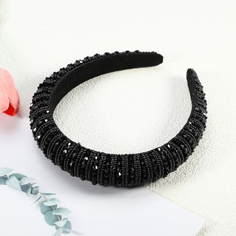 VOCOSTE Crystal Headband, Rhinestone Hairband for Women, Black, 1.2 Inch Wide