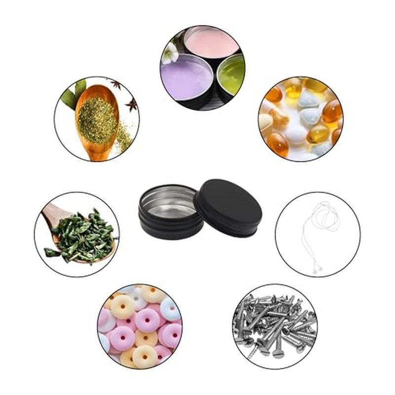 Aluminum Tin Jars Containers,ULIFESTAR Leak Proof Cosmetic Tin Jars Containers,Round Tin Cans with Lids,10PCS Black Cosmetic Sample Refillable Containers for Spice (0.53 ounces 40*18mm/1.57*0.7")