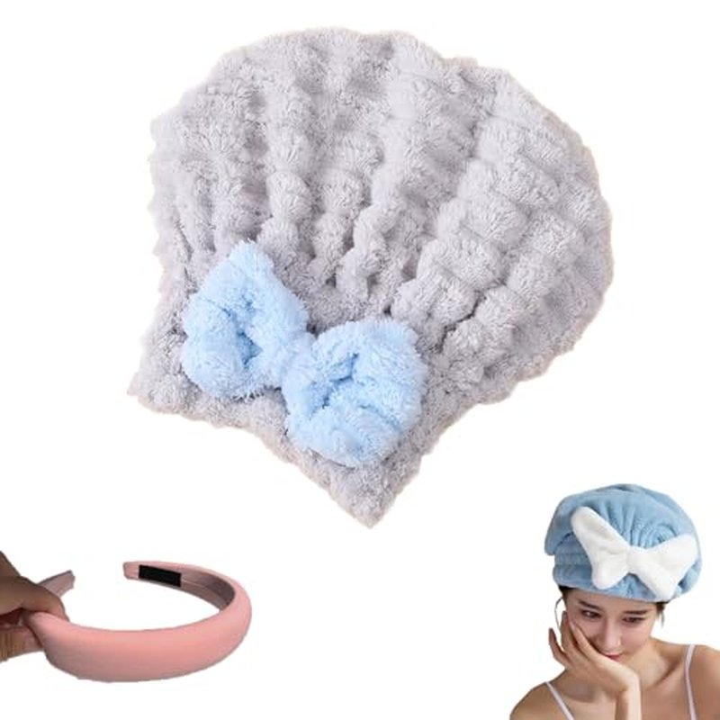 hwqsad Efficient Hair Towel Wrap for Women, Super Absorbent Hair Towel Wrap for Women, New Super Absorbent Hair Towel Wrap for Wet Hair, Dry Quickly and Naturally, Anti Frizz (Grey b)