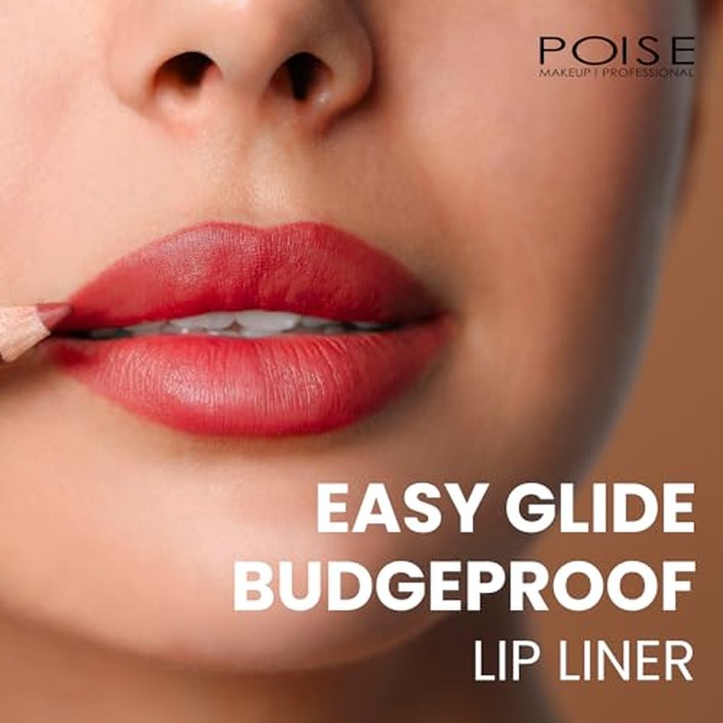 POISE Makeup Lip Liner Pencil | Long-lasting Water-resistant Lip Color Pencil, CLASSIC RED (primary red)