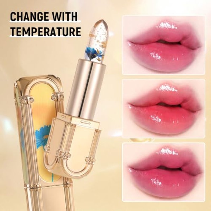 YAUNJI Crystal Jelly Flower Color Changing Lipstick, 2024 New Long Lasting Nutritious Lip Balm Lips Moisturizer Magic Temperature Color Change Lip Gloss (AA, 1)