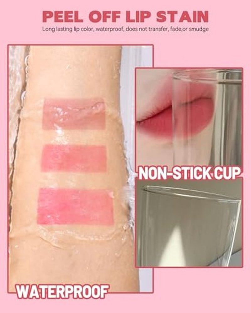 3 Colors Long-Lasting Peel Off Lip Stain, Tattoo Tinted Lip Gloss Peel Off with Matte Finish, Waterproof, Transfer-proof, Highly Pigmented Peel Off Lipstick Plump Lip Makeup Gift for Women-01+03+04