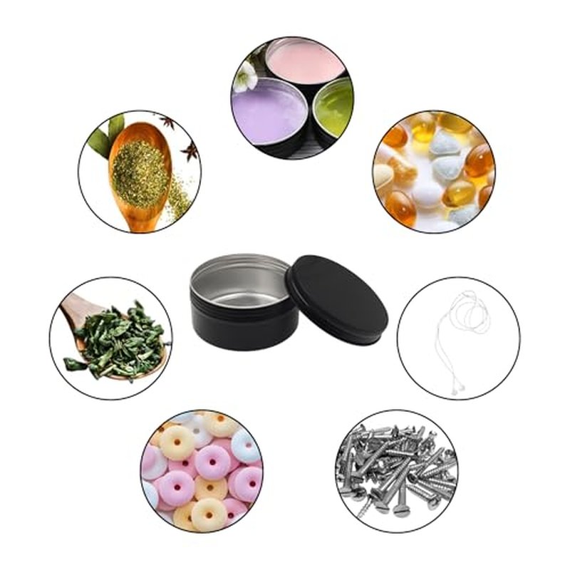 Aluminum Tin Jars Containers,ULIFESTAR Leak Proof Cosmetic Tin Jars Containers,Round Tin Cans with Lids,10PCS Black Cosmetic Sample Refillable Containers for Spice (7.1 ounces 92*45mm/3.62*1.77")