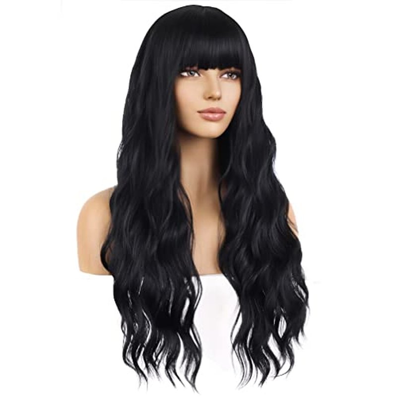 BERON 14 Inches Ombre Blue Wig Short Curly Wig with Bangs Blue Ombre Wig Synthetic Wigs Women Girls Ombre Wig with Wig Cap