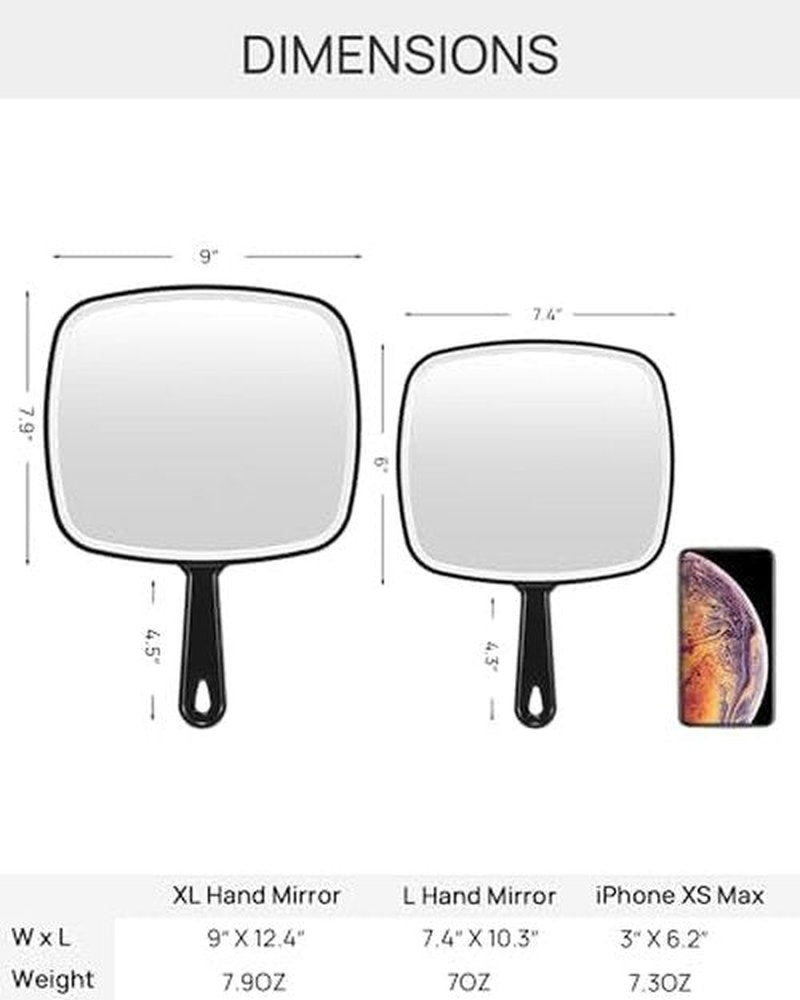 OMIRO Hand Mirror, Extra Large Black Handheld Mirror with Handle,12.4" L x 9" W, Pack of 3