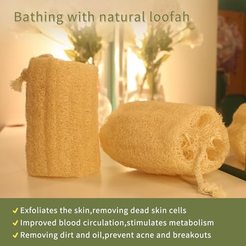 Natural Loofah Sponge Exfoliating Body Scrubber(6"Economical 4Pack),Organic Luffa for Women and Men in Shower