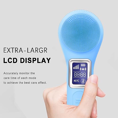 UMICKOO Silicone Face Scrubber Exfoliator, Rechargeable Facial Cleansing Brush with LCD Screen for Men & Women, Sonic Face Brush for Cleaning and Deep Cleansing and Exfoliating