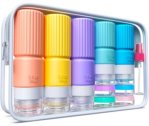 19 pack Travel Bottles for Toiletries,TSA Approved Silicone Travel Containers jar for Toiletries,Leak Proof 3oz Refillable Liqus Shampoo And Conditioner Travel Essentials toiletry (yellow)