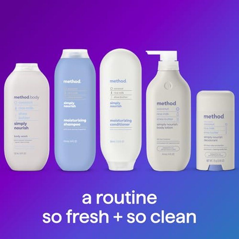 Method Body Lotion, Simply Nourish, Coconut, Rice Milk + Shea Butter notes, 24 Hours of Moisture 14 oz