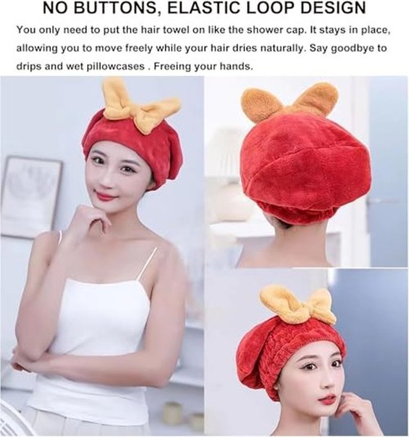 ZANWANXIN New Super Absorbent Hair Towel Wrap for Wet Hair, Efficient Absorbent Hair Towel Wrap, Quick-Drying Thickened Soft Bow Tie Wet Hair Towel Wrap for Women, Bow Knot Hair Towel Wrap (All)