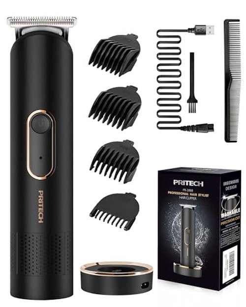 PRITECH Manscape Trimmer for Men, Beard Trimmer for Men, Rechargeable Shavers for Men, Electric Razor for Men, Cordless Hair Clippers, Waterproof Body Trimmer with Standing Recharge Dock(Black)