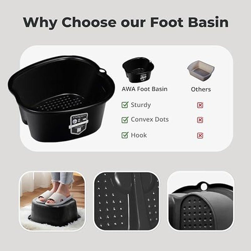 AWA Foot Soaking Tub for Soaking Feet, Extra Large Pool Foot Bath Soak Tub,Sturdy Feet Soaking Tub and Pedicure Bowl, Foot Spa Kit for Women and Men (Black Foot Tub)
