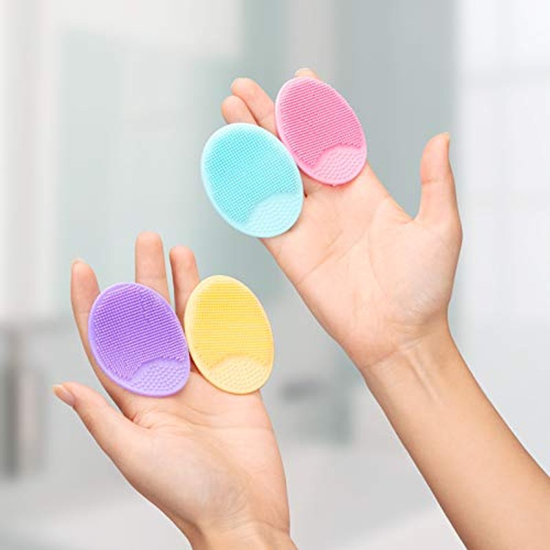 4 Pack Face Scrubber,JEXCULL Soft Silicone Facial Cleansing Brush Face Exfoliator Blackhead Acne Pore Pad Cradle Cap Face Wash Brush for Deep Cleaning Skin Care(Multicolor A)