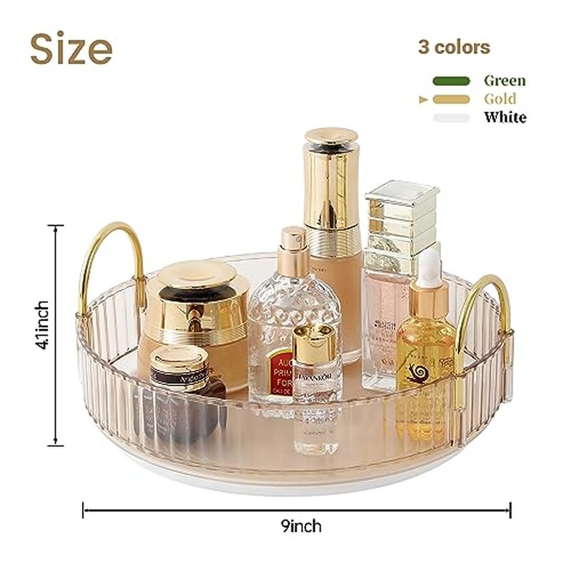 360 Rotating Makeup Organizer for Vanity, Large Skincare Perfume Organizers, Bathroom Counter Make Up Organizers and Storage, Clear Cosmetics Lipstick Spinning Organizer(1 Tier，Gold)
