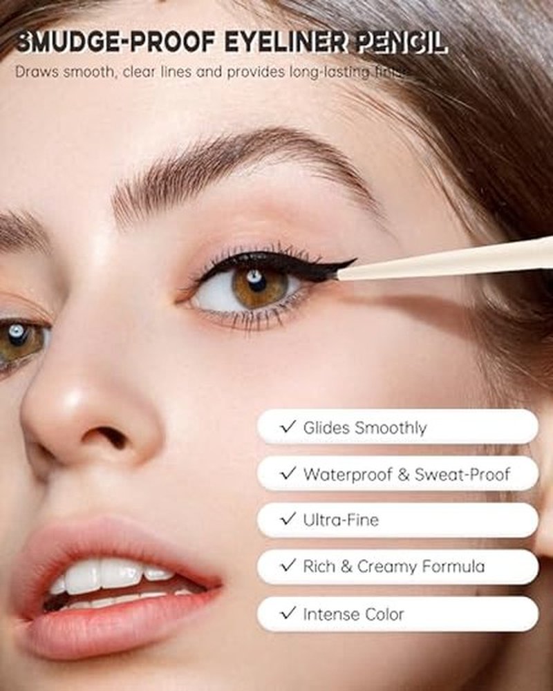 Black Matte Eyeliner Gel Pencil, Waterline Eyeliner Waterproof Smudge Proof, Ultra-Fine Tip, Cream Smooth Texture, Quick-Drying Long-Lasting, High Pigmented Eye Liner Pen Makeup, Delineador De Ojos-01