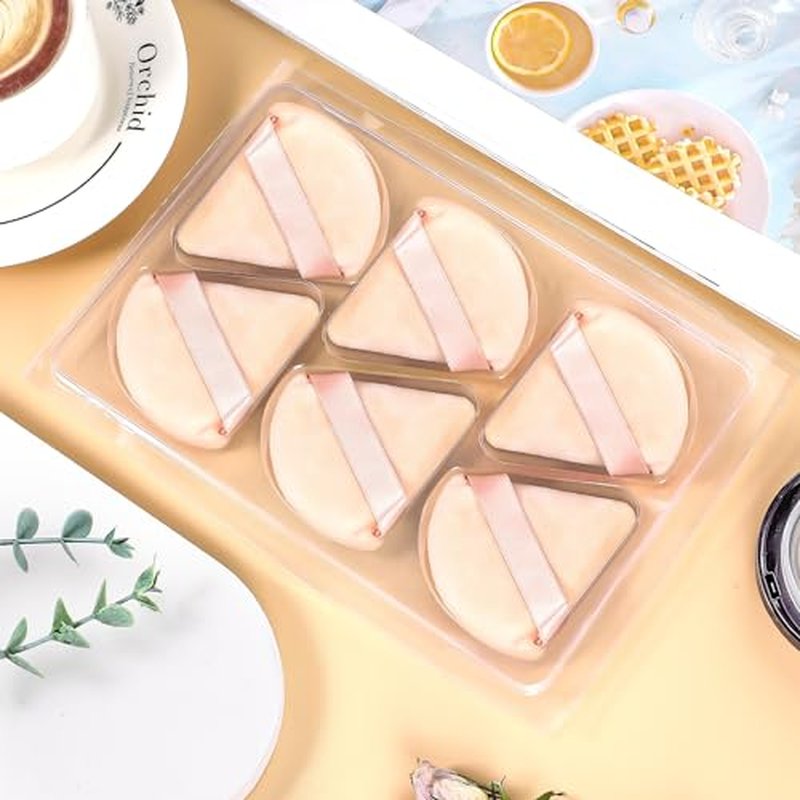 Pimoys 6 Pieces Powder Puff Face Soft Triangle Makeup Puff for Loose Powder Body Powder, Wedge Shape Velour Cosmetic Sponge for Contouring, Under Eyes and Corners, Beauty Makeup Tools