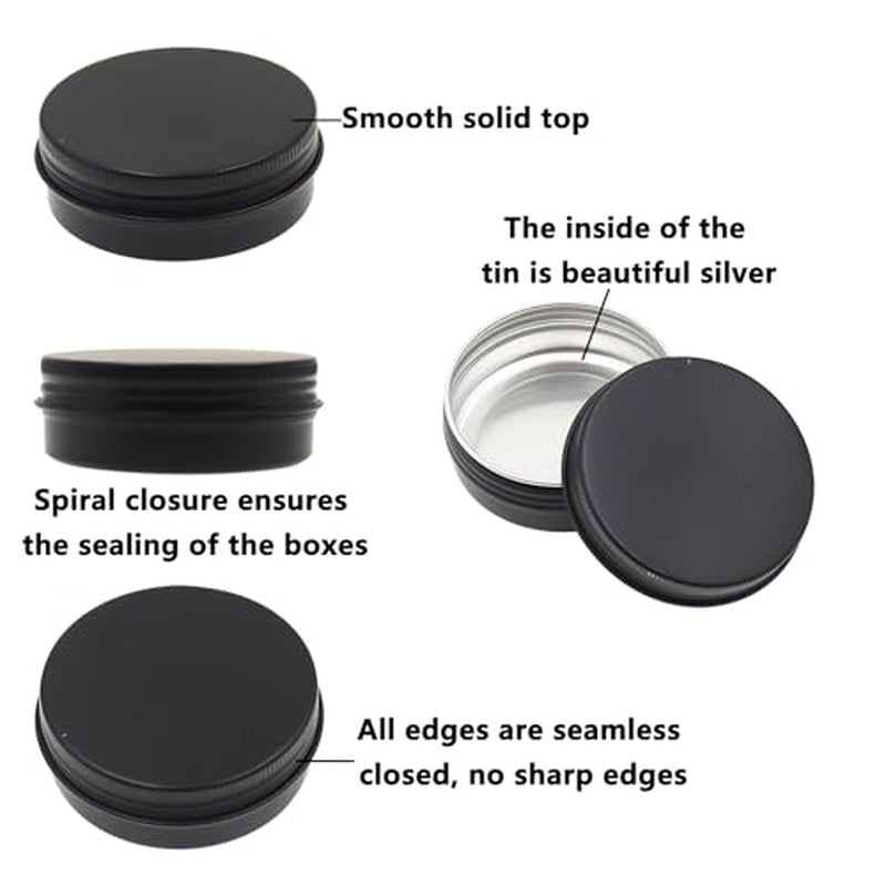 Aluminum Tin Jars Containers,ULIFESTAR Leak Proof Cosmetic Tin Jars Containers,Round Tin Cans with Lids,10PCS Black Cosmetic Sample Refillable Containers for Spice (1.41 ounces 57*23mm/2.24*0.9")