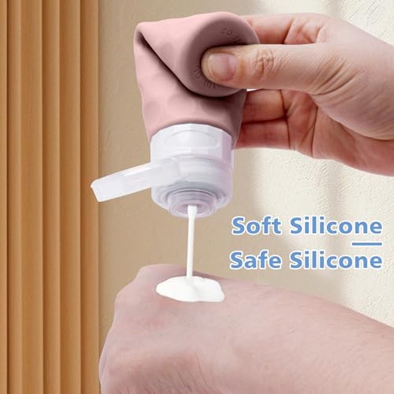 Silevoler Travel Bottles for Toiletries, 4pcs Tsa Approved 3oz Travel Size Containers, BPA Free Leak Proof Premium Silicone Travel Bottles, Refillable Liquid Travel Accessories W/Toiletry Bag（Apricot）
