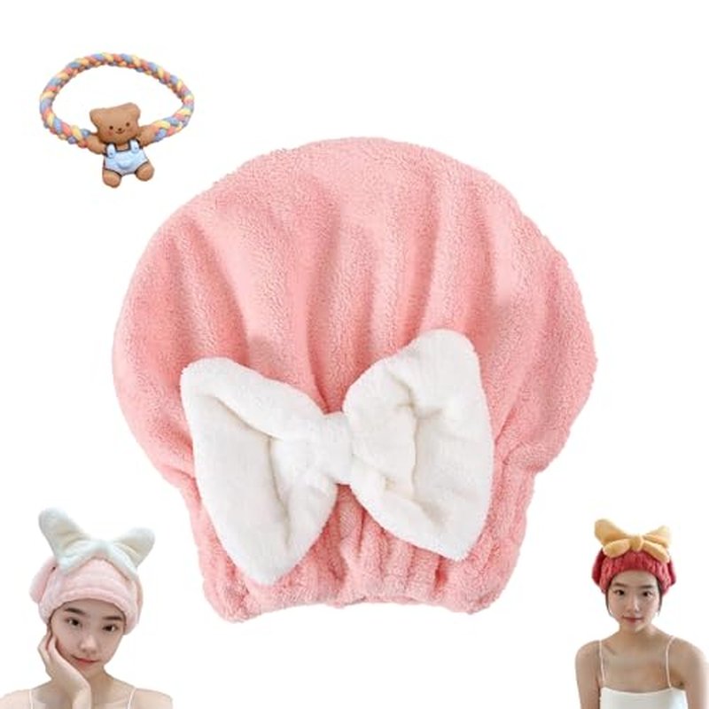 Beyonddraw New Super Absorbent Hair Towel Wrap for Wet Hair, Efficient Hair Towel Wrap for Women, Microfiber Towel for Hair Drying, Fit Comfort Ease of Use Fast Drying Hair Towel Caps (Pink)