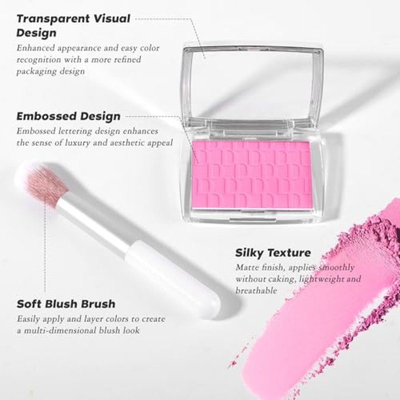 LYBHDAFA Powder Blush for Cheeks with Brush, Matte Pink Blush Palette Korean Blush Powder Face Blusher, Natural Blendable Formula Silky Lightweight Makeup Blush Palette for Cheeks, 001# Pink