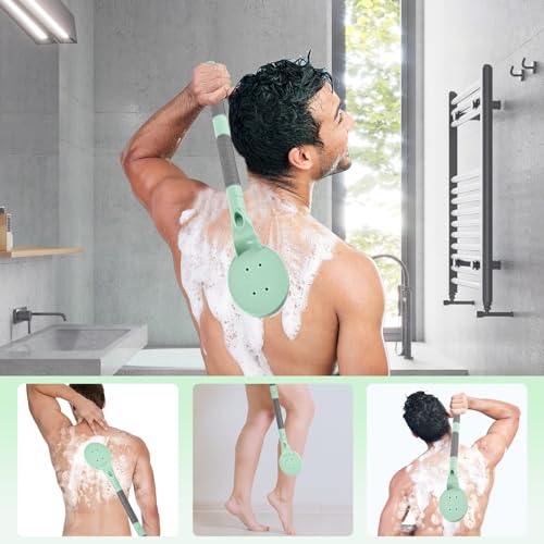 Back Scrubber Anti Slip for Shower, 21.7” Detachable Back Bath Brush for Shower, Back Scrubber, Exfoliation and Improved Skin Health for Elderly with Limited Arm Movement, Disabled (21.7” Black)