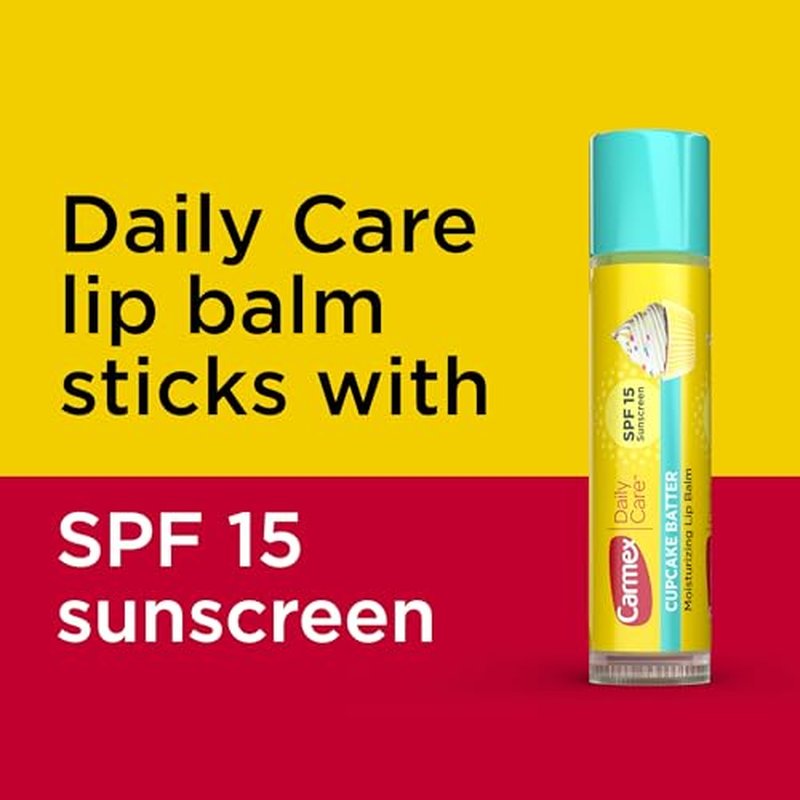 Carmex Daily Care Moisturizing Lip Balm with SPF 15, Cupcake Batter Lip Balm Sticks, 0.15 OZ Each - 12 Count