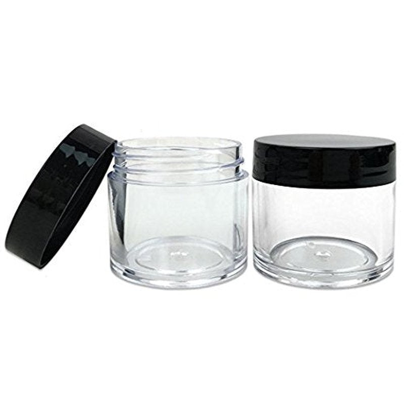 Beauticom 30g/30ml (1 fl. oz.) Double Wall Clear Plastic Leak Proof Jars with Flat Top Lids for Creams, Lotions, Make Up, Powders, Glitters, and more... (Color: Black Lid, Pieces: 24)