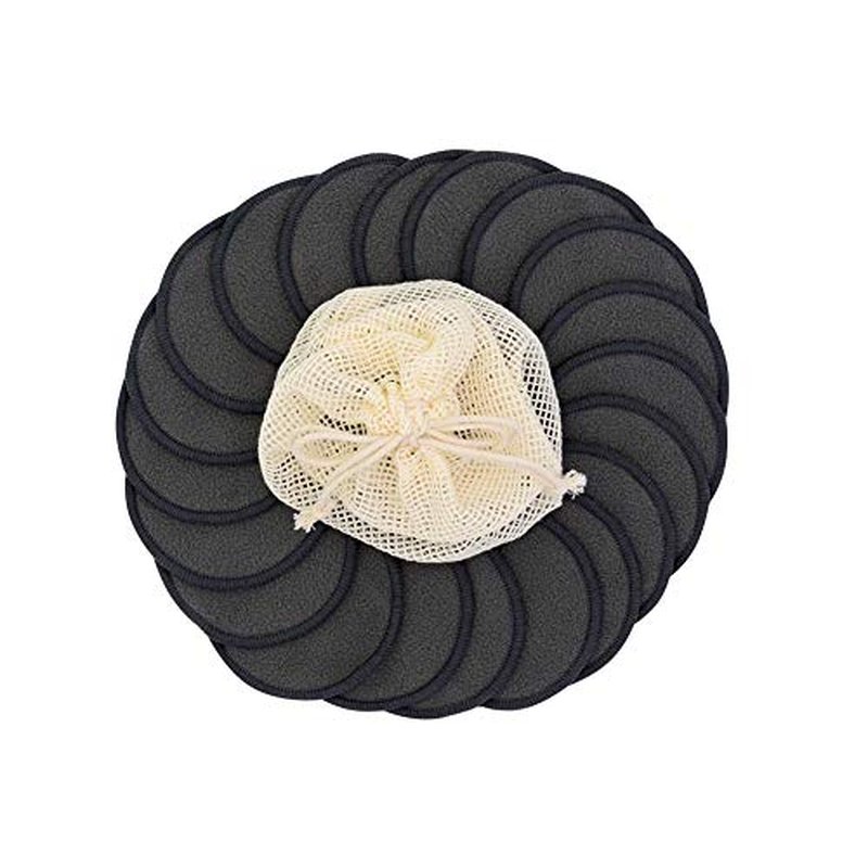 Chloven 25 Pack Charcoal Bamboo Reusable Makeup Remover Pads - Bamboo Reusable Cotton Rounds for Toner, Washable Eco-Friendly Pads for All Skin Types with Cotton Laundry Bag