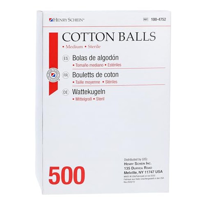 Henry Schein Cotton Ball, Sterile Medium, 500 / Box, 1Box