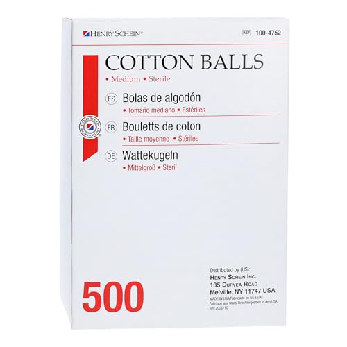 Henry Schein Cotton Ball, Sterile Medium, 500 / Box, 1Box