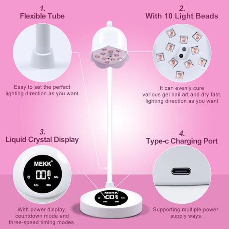 MEKK Gooseneck UV Nail Lamp 30W UV Light for Nails with Sensor Mini UV Light for Gel Nails Polish Cordless UV Nail Lamp Flash Cure Gel Nail Lamp with Three Timers UV Nail Light for Gel X Lamp
