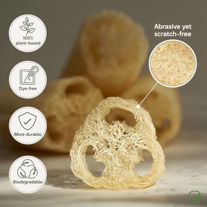 Chill Ah Green Glow Loofah Sponge Set – 100% Plant-Based, Dye-Free, Biodegradable, Scratch-Free, Handcrafted in Vietnam (2-Pack)