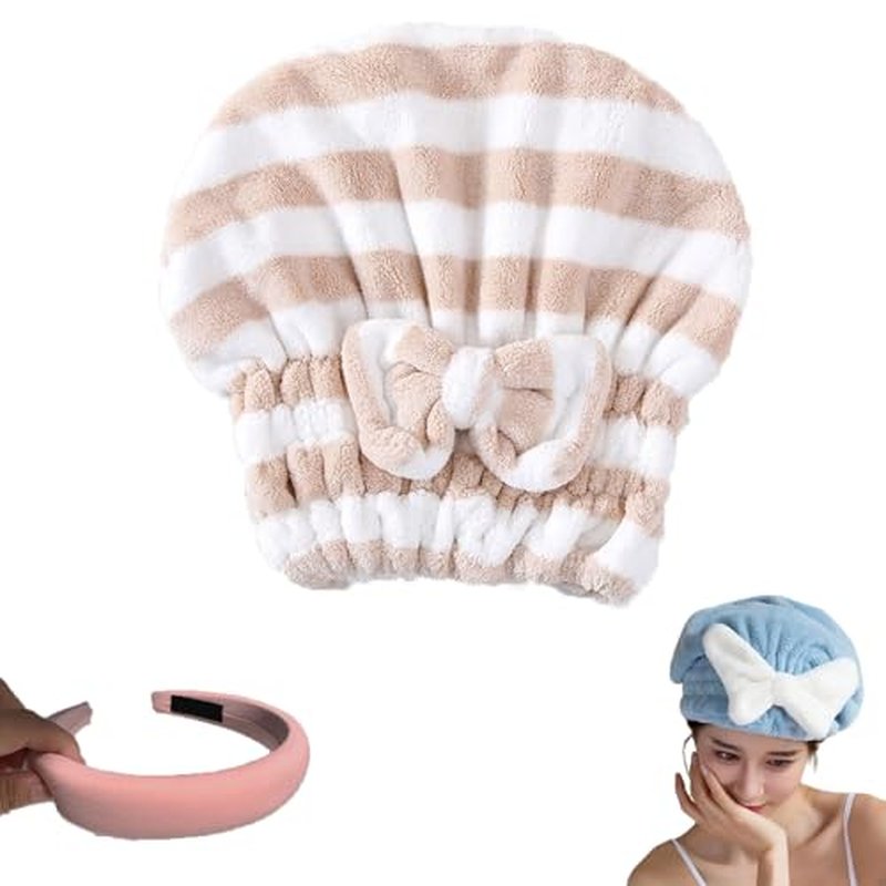 hwqsad Efficient Hair Towel Wrap for Women, Super Absorbent Hair Towel Wrap for Women, New Super Absorbent Hair Towel Wrap for Wet Hair, Dry Quickly and Naturally, Anti Frizz (Khaki c)