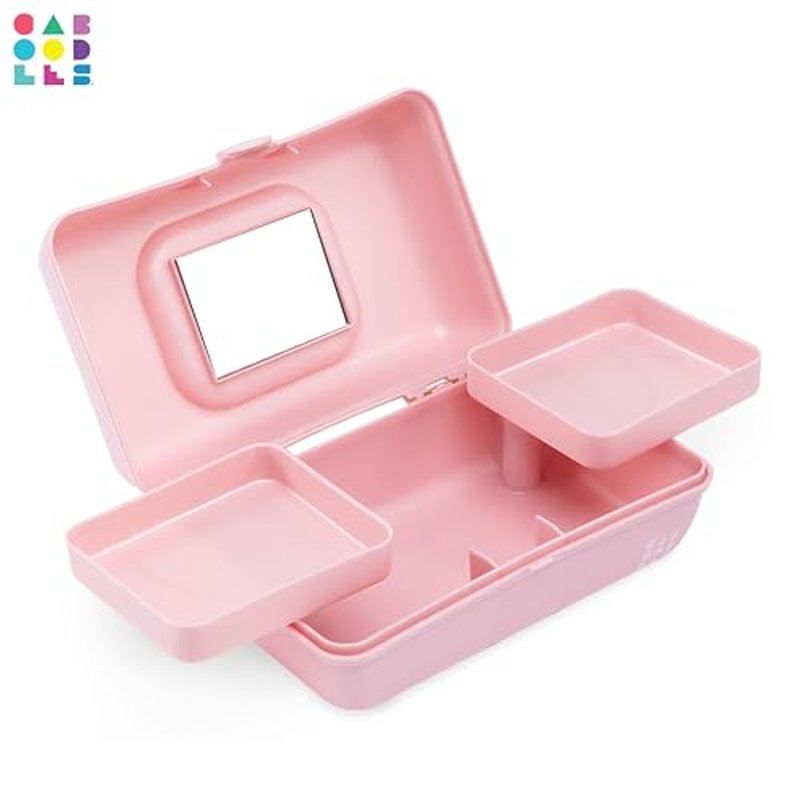 Caboodles Pretty in Petite Makeup Box, Pink Sparkle, Hard Plastic Organizer Box, 2 Swivel Trays, Fashion Mirror, Secure Latch for Safe Travel