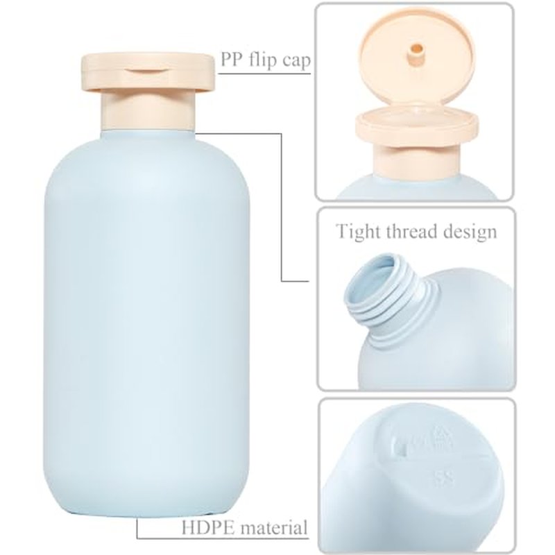 Qeuly Squeeze Bottles with Pump Dispenser and Flip Cap, 6.8 oz Refillable Travel Containers for Toiletries, Plastic Travel Shampoo and Conditioner Bottles (Blue 200)