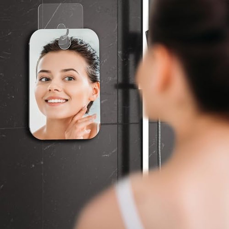 HONEYBULL Small 4x6in Wall Mount Home Mirror - Fogless Shower Shaving, Anti Fog, Razor Holder, Bathroom Accessories, Plastic, White, Travel