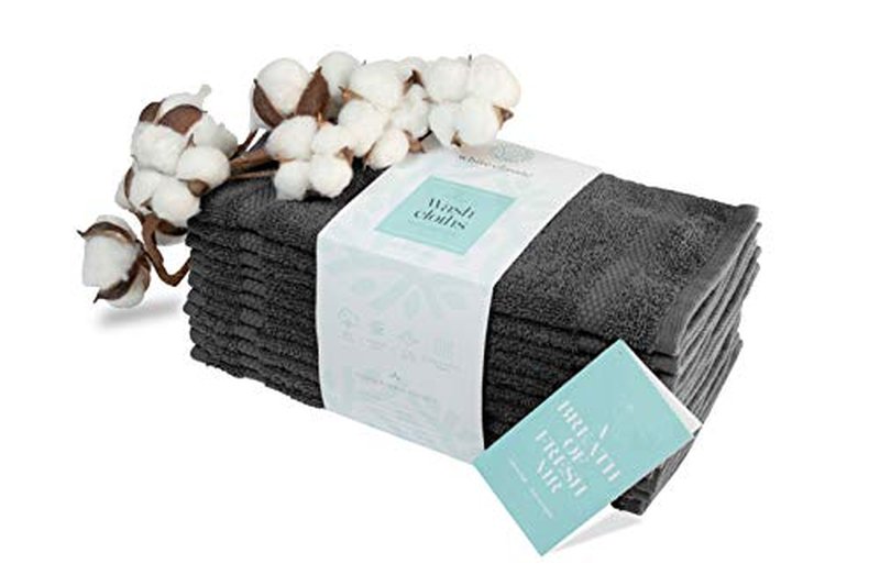 White Classic Luxury Cotton Washcloths - Large Hotel Spa Bathroom Face Towel | 12 Pack | (6-Grey/6-White)