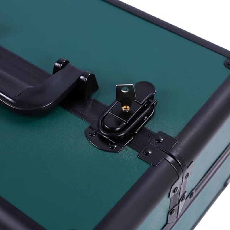 4 in 1 Rolling Makeup Train Case, Professional Aluminum Makeup Travel Organizer Cosmetic Case, Cosmetology Caboodle Case on 360° Wheels, Beauty Storage Luggage Lockable(Dark Green)