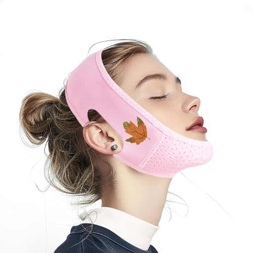 Yuibthr Chin Strap for Sleeping, V Line Lifting Mask, Reusable Face Strap, Jaw Exerciser (Pink-Fall Maple Leaf-H)